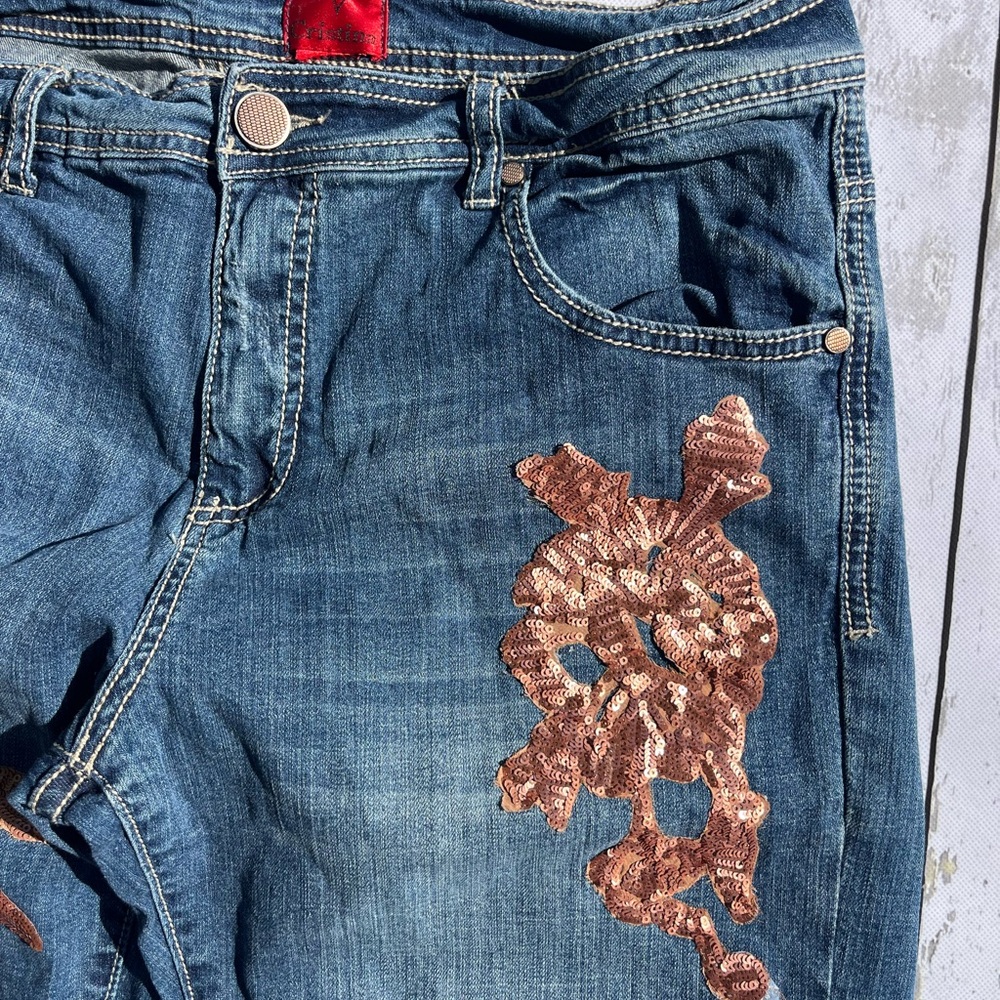 V Christina sequin Embellished Blue Flare Jeans size 15 - Picture 3 of 12